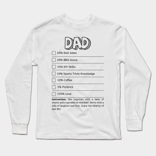 Funny Dad Ingredients Tee - Humorous Fatherhood Shirt for Coffee, Chocolate & Sarcasm Lovers Long Sleeve T-Shirt